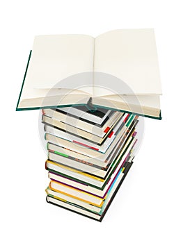 Opened book on stack