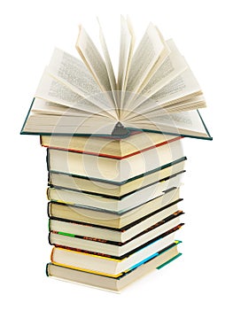 Opened book on stack