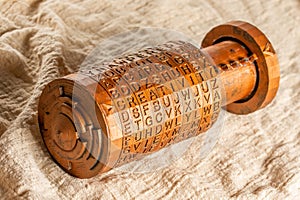 Opened bronze cryptex invented by Leonardo da Vinci from the book da vinci code. Word creativity as password set by