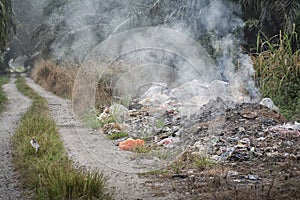 Opened burning by the rural countryside road.