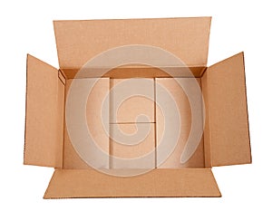 Opened cardboard box. Isolated over white