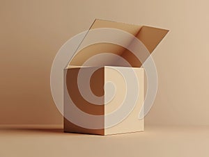 Opened cardboard box on soft background