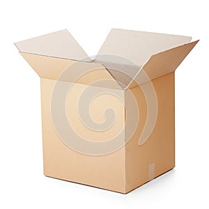 Opened cardboard box taped up