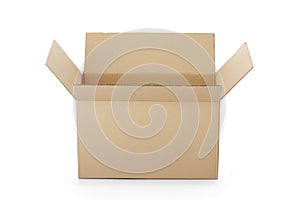 Opened cardboard box taped up