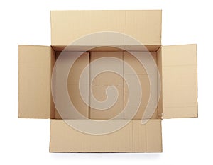 Opened cardboard box taped up