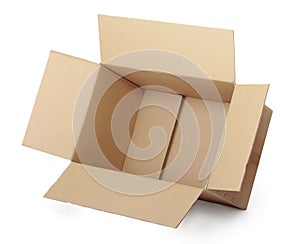 Opened cardboard box taped up