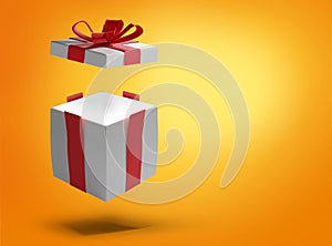 opened Christmas present isolated on orange fresh colored background 3d-illustration