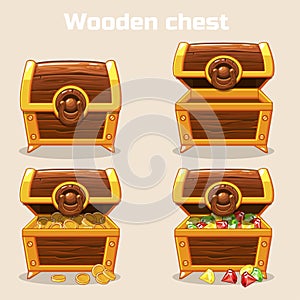 Opened and closed antique treasure chest