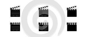 Opened and closed Movie Film Clap Board Icon Set Closeup Isolated on white Background.