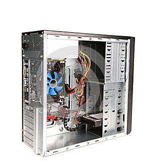 Opened computer system unit.