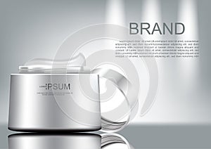 Opened cream on spotlights background vector cosmetic ads