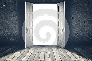 Opened door. Abstract interior backgrounds