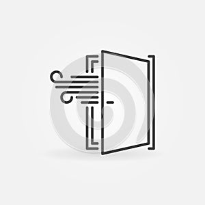 Opened Door linear icon. Vector Airing a room concept sign photo