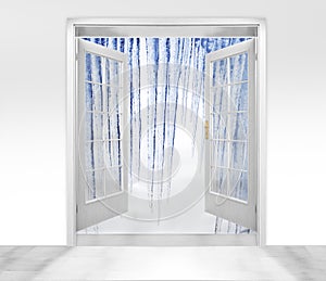 Opened door to arctic winter