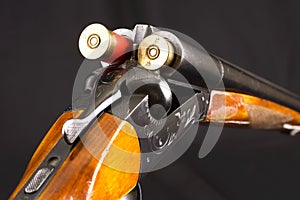 Opened double-barreled hunting gun