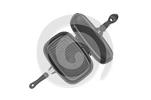 Opened double grill pan with non-stick multi usage isolated on white background