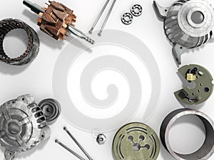 Opened electric motor 3d render on white background