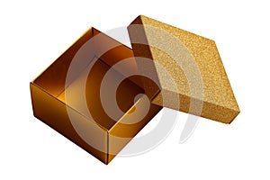 Opened empty gold gift box isolated on white background. clipping path.