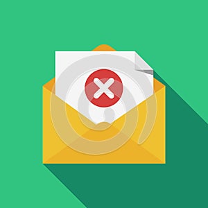 Opened envelope and document with red x mark line icon. Message was not sent, error, e-mail delivery failed, remove