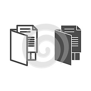 Opened folder line and glyph icon. Files archive, storage and document symbol, outline style pictogram on white