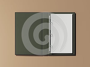 Opened folder and paper sheet on light brown background, 3d rendering