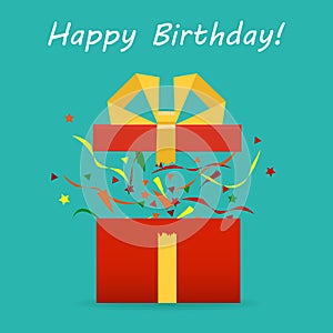 Vector. Opened gift box, surprise, birthday, holiday concept