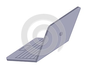 Opened grey laptop, modern technology, device, internet at wireless computer, cartoon vector icon