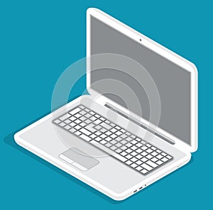 Opened grey laptop, modern technology, device, internet at wireless computer, isolated icon