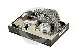 Opened hard disc with steel wool