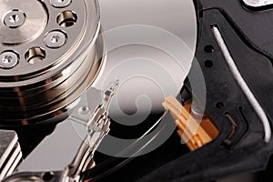 opened hard disk drive. Close Up picture