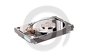 opened hard disk drive isolated on  a white background