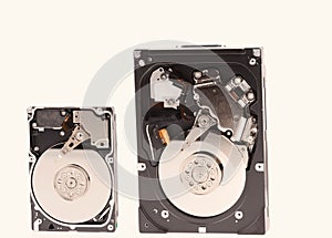 opened hard disk drive isolated on the white background