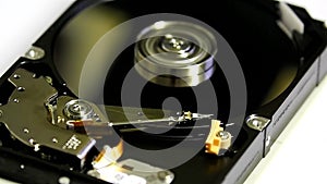 Opened Hard Drive with Spinning Disks