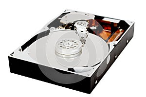 Opened hdd isolated on white.