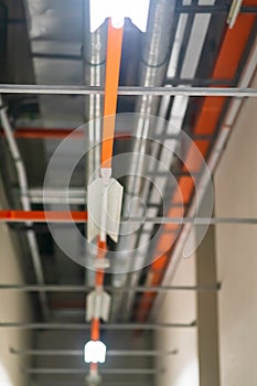 Opened hung ceiling at construction site