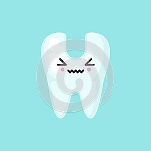 Opened ill tooth with emotional face, cute colorful vector icon illustration