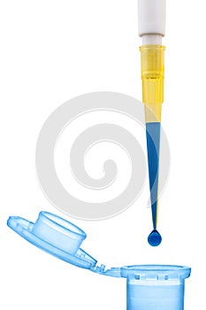 Opened laboratory plastic tube with pipette