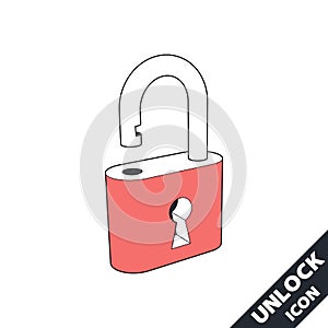 Opened lock icon. 3D vector illustration in flat style isolated on white background