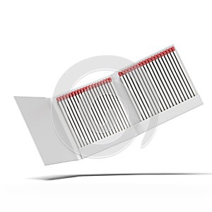 Opened matchbox with red matches