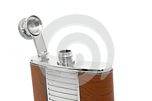Opened metal flask for alcohol