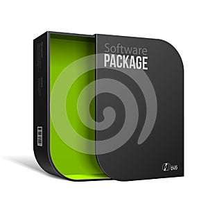 Opened Modern Black Software Package Box With Rounded Corners Green Inside