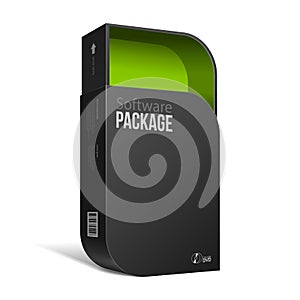 Opened Modern Black Software Package Box With Rounded Corners Green Inside.
