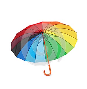 Opened multicoloredd umbrella handle down isolated