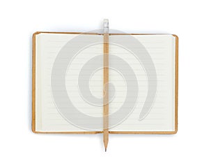 Opened note book on white background