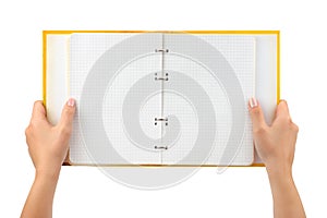 Opened notepad in hands