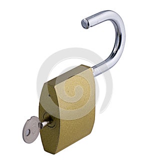 Opened padlock with key