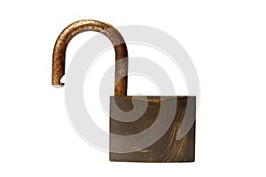 Opened padlock on a white background