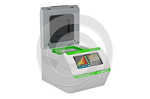 Opened PCR machine, thermal cycler. 3D rendering