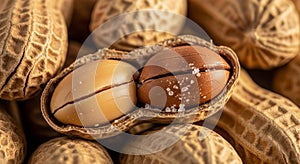 An opened peanut shell reveals two