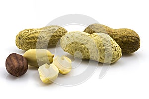 Opened Peanuts on the white background